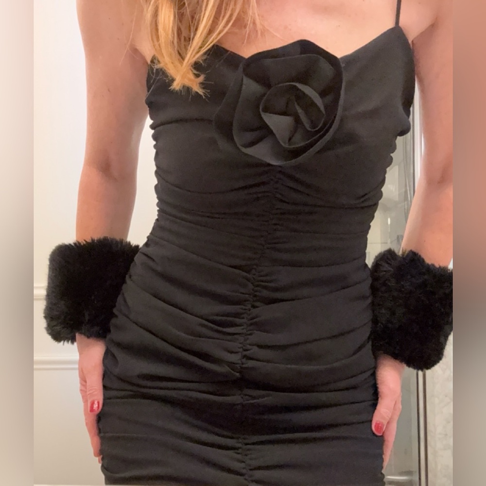 Elegant Black Dress with Floral Detail